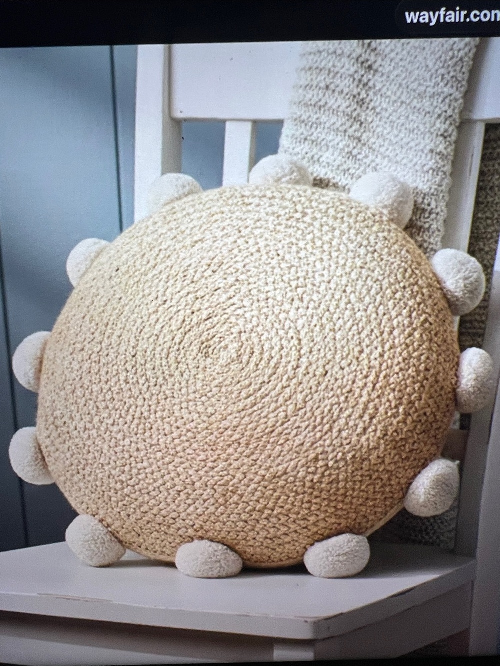 Set of 2 Braided Jute/Cotton Pom Pom Throw Pillow Covers